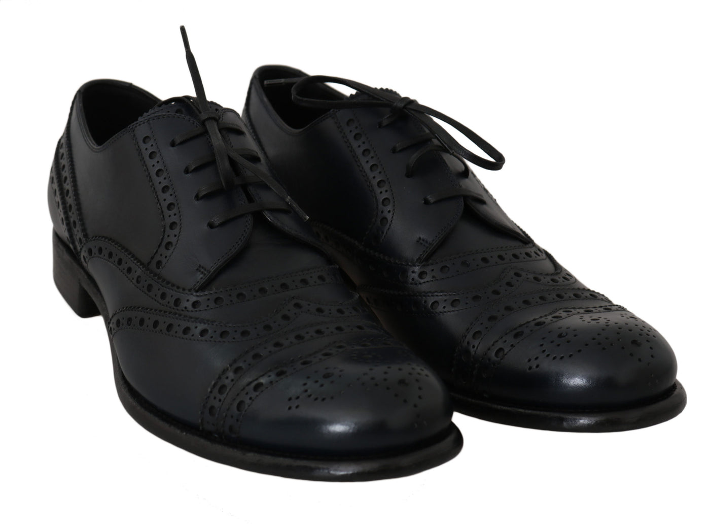 Dolce & Gabbana Dark Blue Leather Wingtip Oxford Dress Shoes