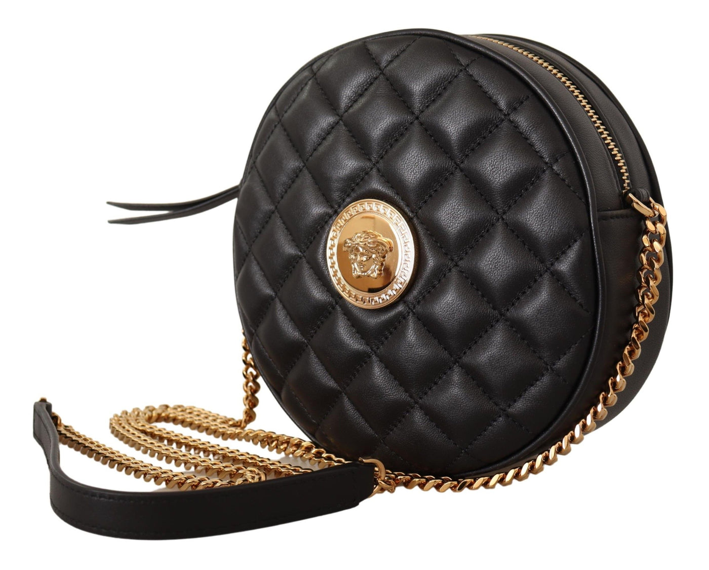 Versace Elegant Round Nappa Leather Shoulder Bag