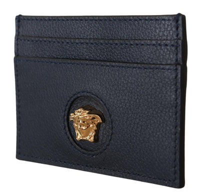 Versace Elegant Navy Calf Leather Card Holder