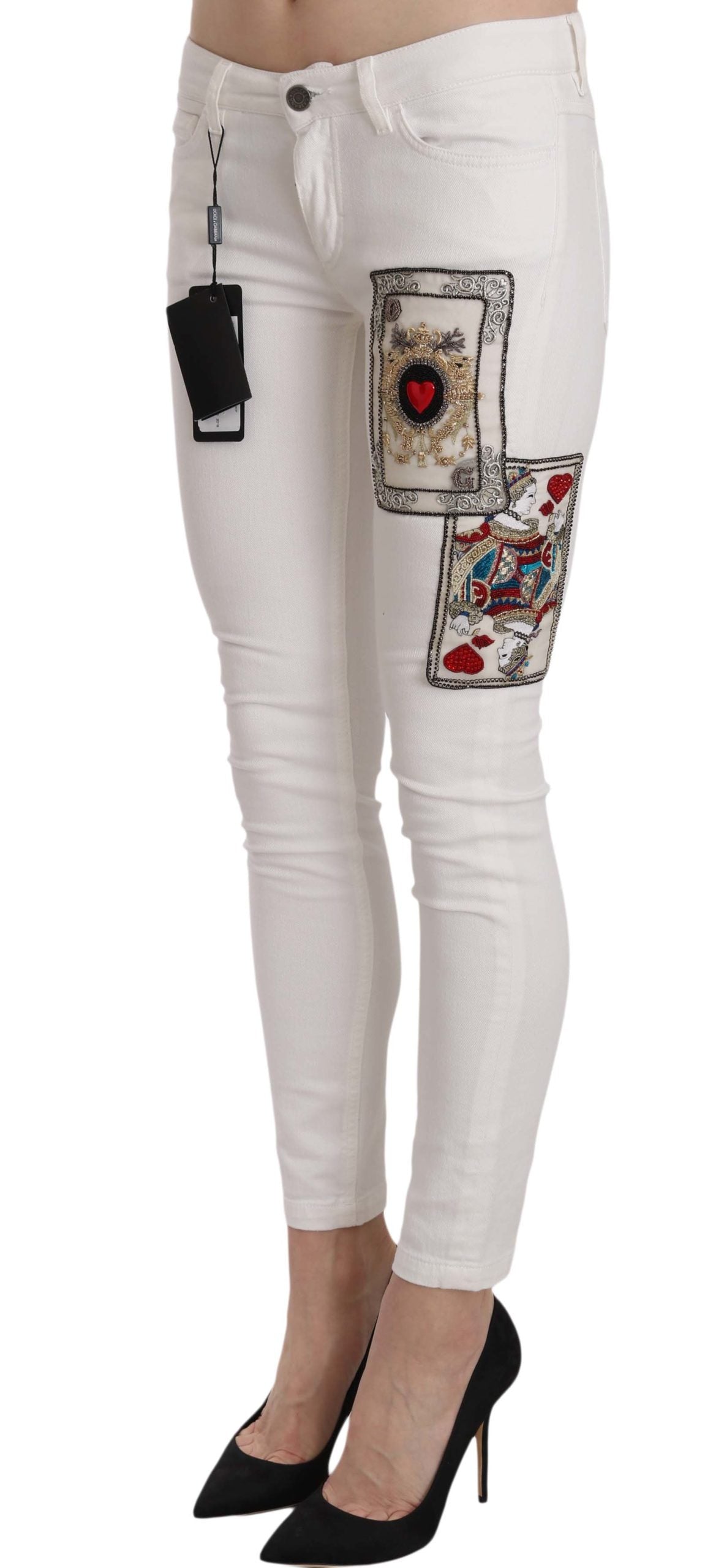 Dolce & Gabbana Queen Of Hearts Crystal Skinny Jeans