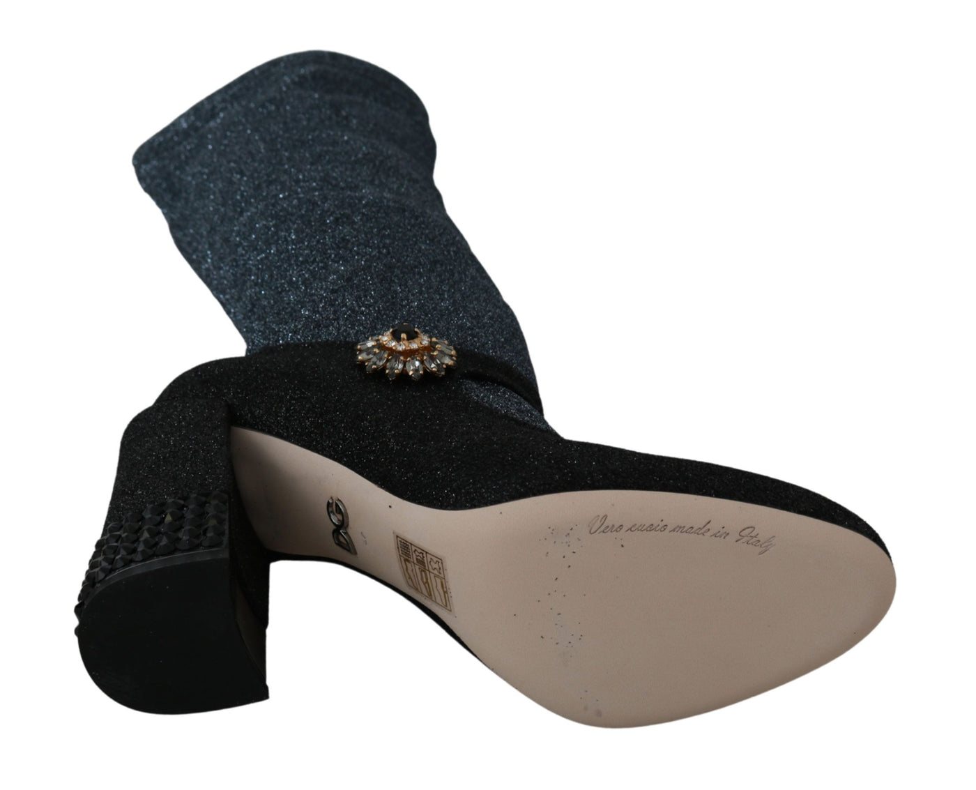 Dolce & Gabbana Black Crystal Mary Janes Booties Shoes