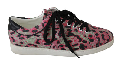 Dolce & Gabbana Pink Leopard Print Training Leather Flat Sneakers