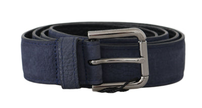 Dolce & Gabbana Blue Deerskin Leather Silver Logo Buckle Belt