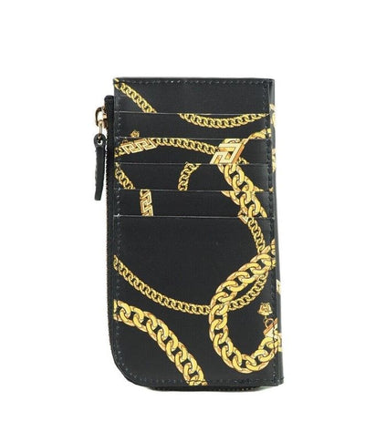 Versace Black Smooth Leather Medusa Head Chain Organizer Zip Card Case Wallet