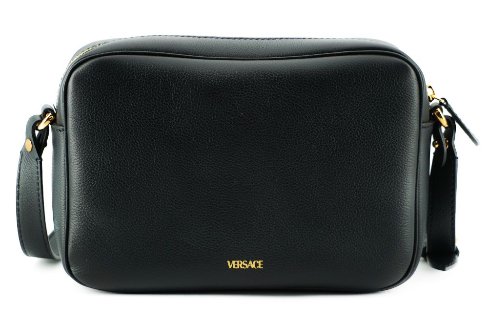 Versace Sleek Black Calf Leather Camera Shoulder Bag