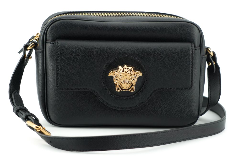 Versace Sleek Black Calf Leather Camera Shoulder Bag