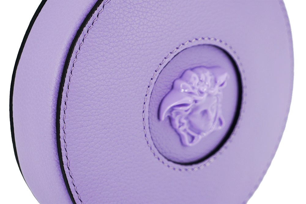 Versace Elegant Round Mini Shoulder Bag in Lustrous Purple