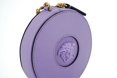 Versace Elegant Round Mini Shoulder Bag in Lustrous Purple