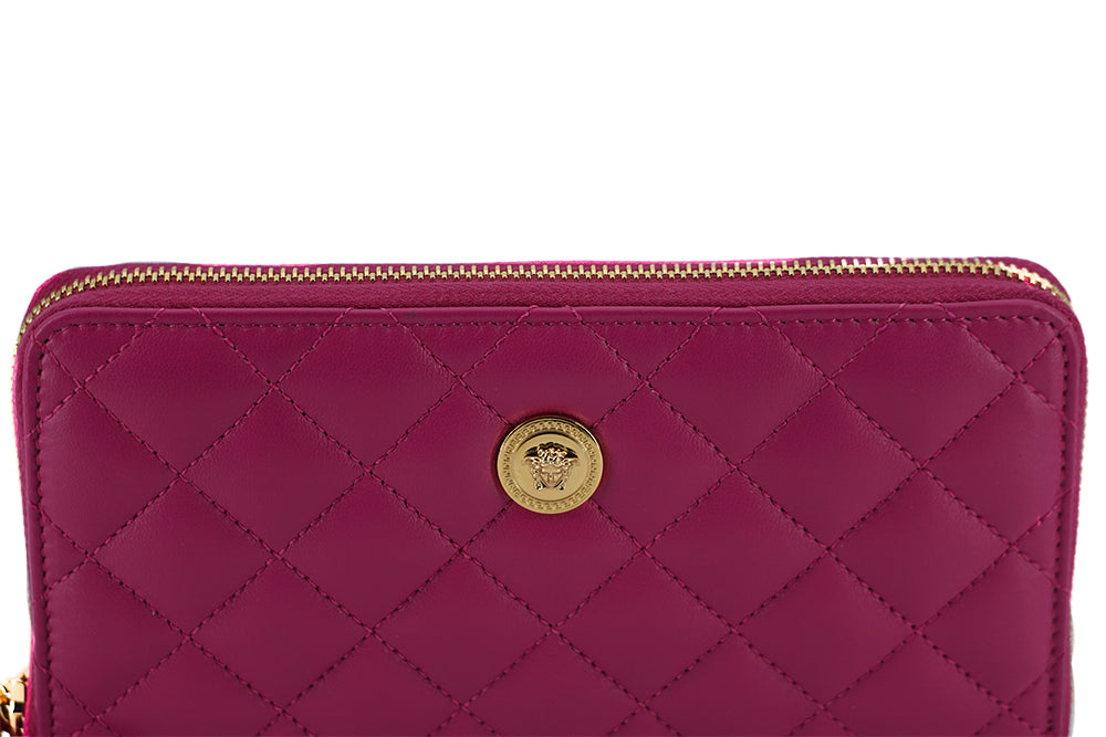 Versace Elegant Quilted Long Zip Wallet in Purple