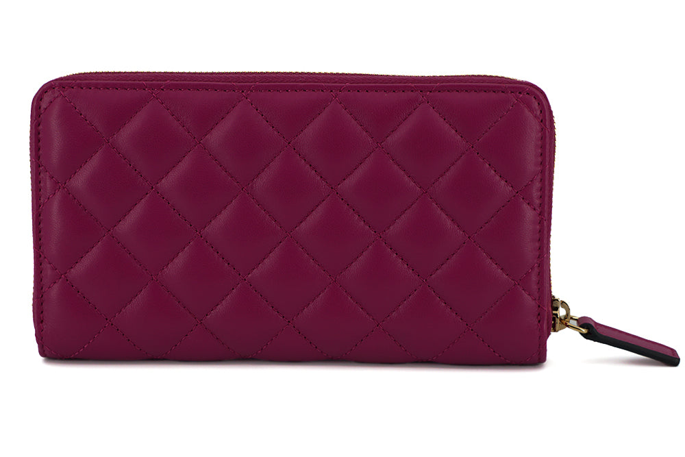 Versace Elegant Quilted Long Zip Wallet in Purple