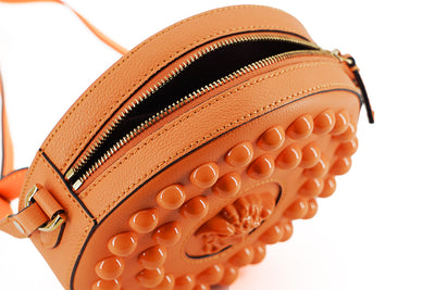 Versace Chic Orange Round Leather Shoulder Bag