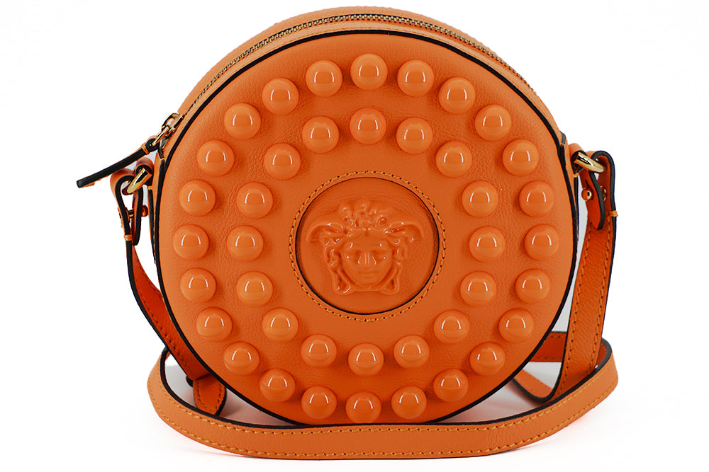 Versace Chic Orange Round Leather Shoulder Bag