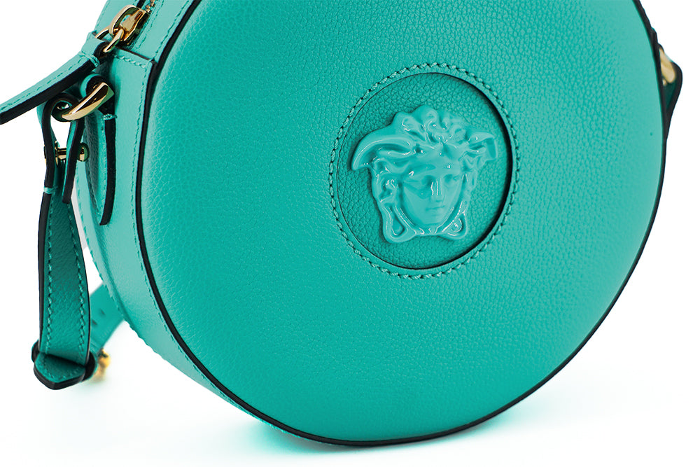 Versace Elegant Mint Green Calf Leather Round Shoulder Bag