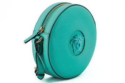 Versace Elegant Mint Green Calf Leather Round Shoulder Bag