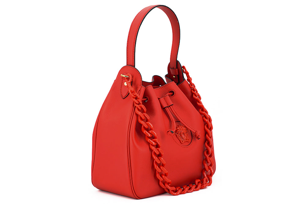 Versace Elegant Red Calf Leather Hobo Bag