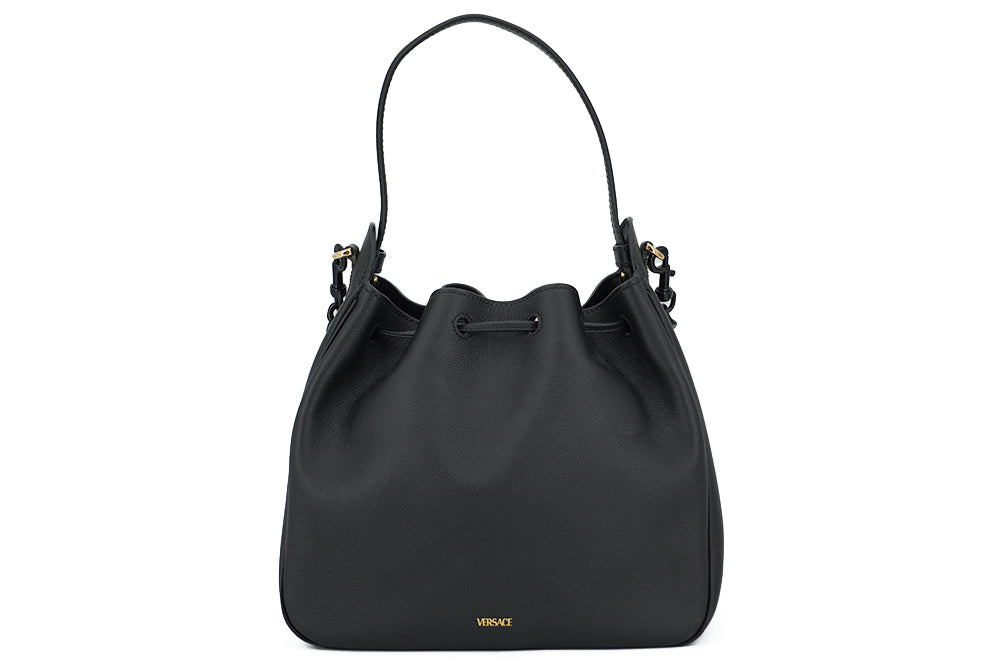 Versace Elegant Black Leather Medusa Hobo Bag