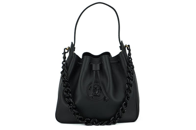 Versace Elegant Black Leather Medusa Hobo Bag