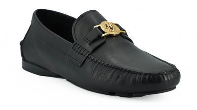 Versace Elegant Black Calf Leather Loafers