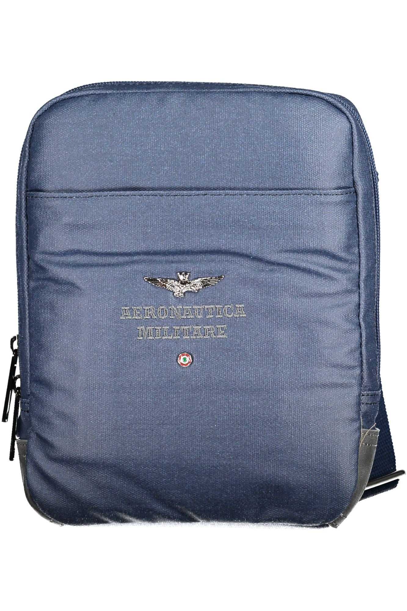 Aeronautica Militare Elite Blue Cotton Shoulder Bag with Logo Detail