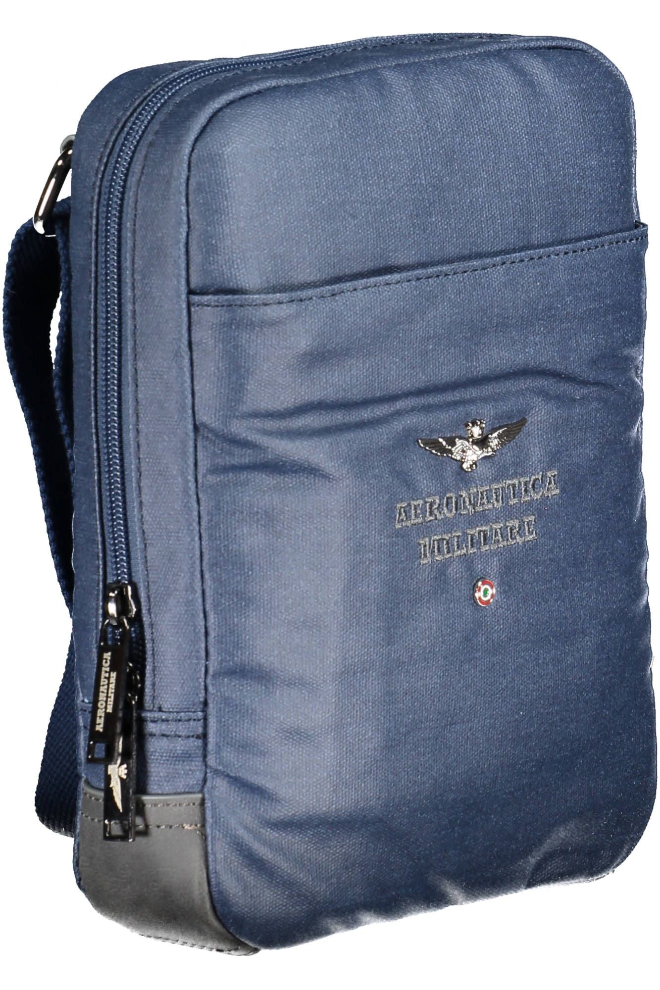 Aeronautica Militare Elite Blue Cotton Shoulder Bag with Logo Detail