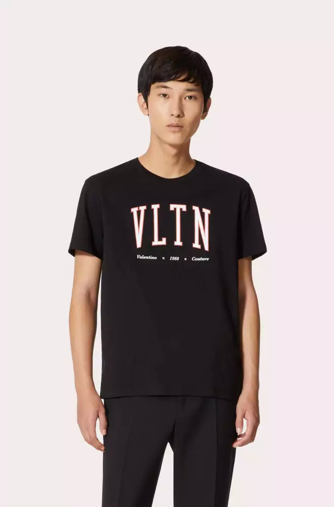 Valentino Elegant VLTN Crewneck Cotton T-Shirt in Black