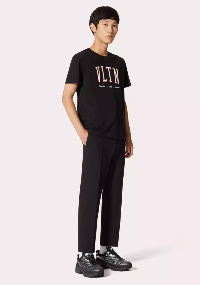 Valentino Elegant VLTN Crewneck Cotton T-Shirt in Black