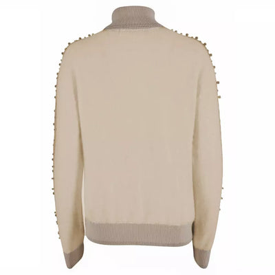 Yes Zee Beige Metallic Sleeve Turtleneck Sweater