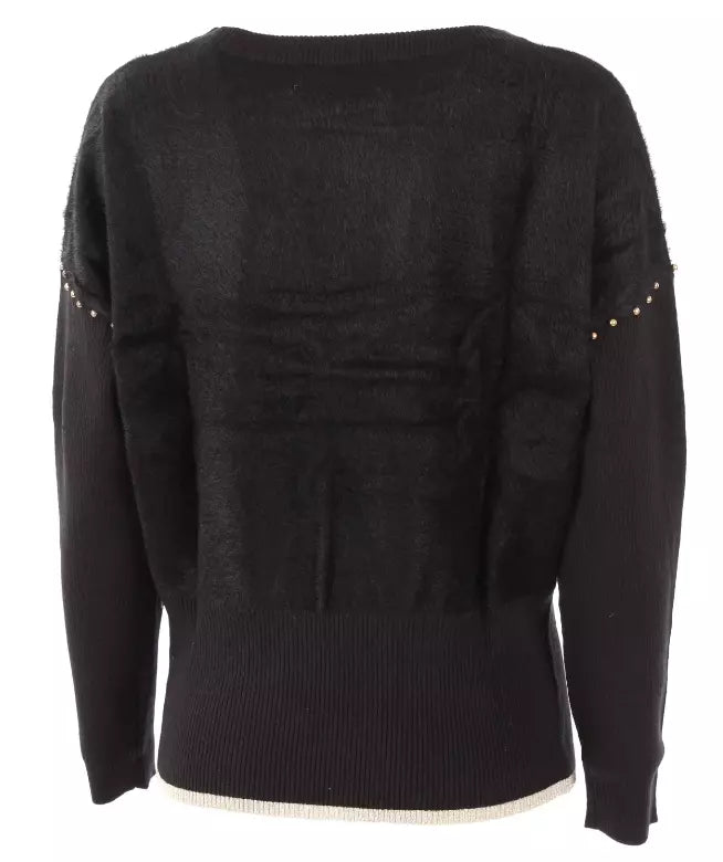 Yes Zee Elegant Long-Sleeved Crew-Neck Sweater with Metallic Detailing