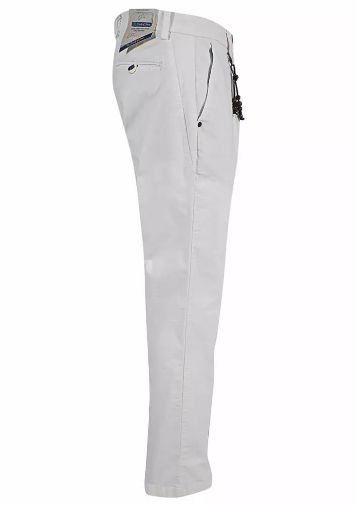 Yes Zee Elegant White Chino Trousers with Pleats