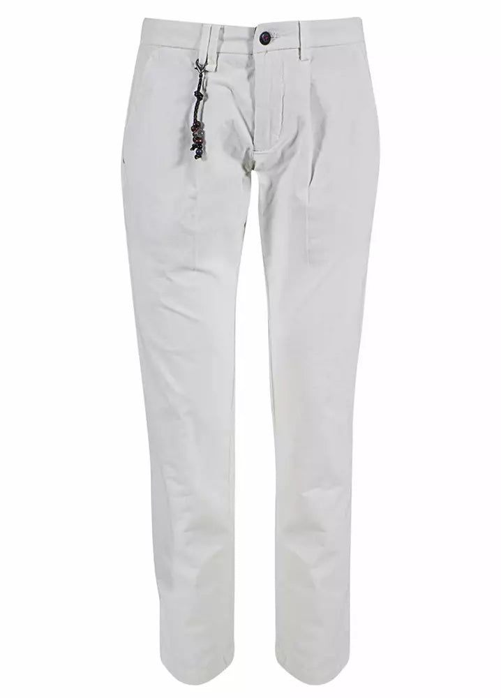 Yes Zee Elegant White Chino Trousers with Pleats