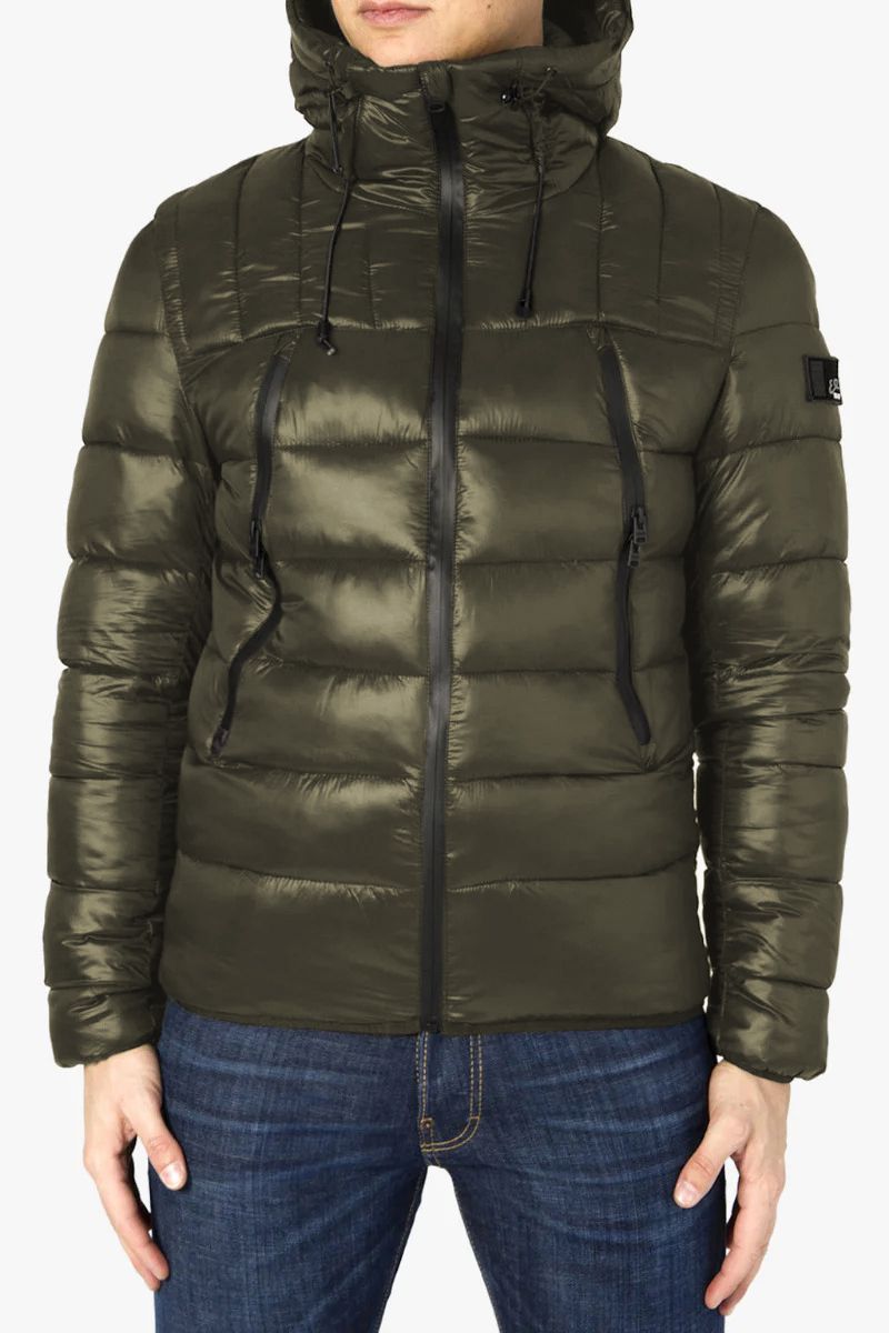 Yes Zee Chic Quilted Green Down Jacket with Hood