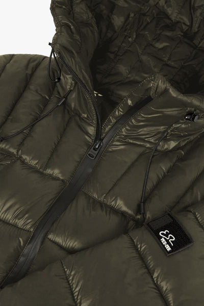 Yes Zee Chic Quilted Green Down Jacket with Hood