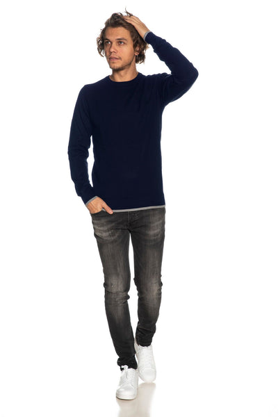 Yes Zee Elegant Crewneck Sweater with Elbow Patches