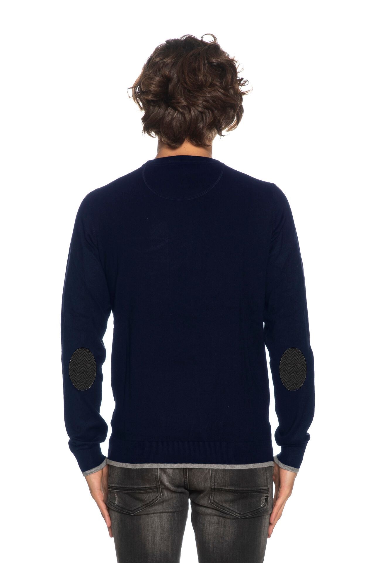 Yes Zee Elegant Crewneck Sweater with Elbow Patches