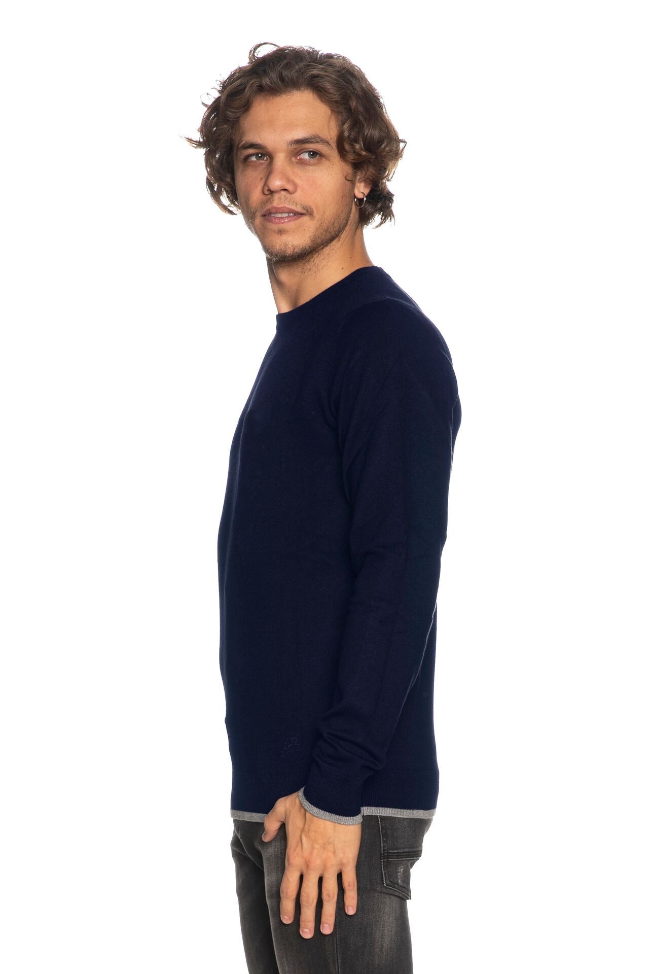 Yes Zee Elegant Crewneck Sweater with Elbow Patches