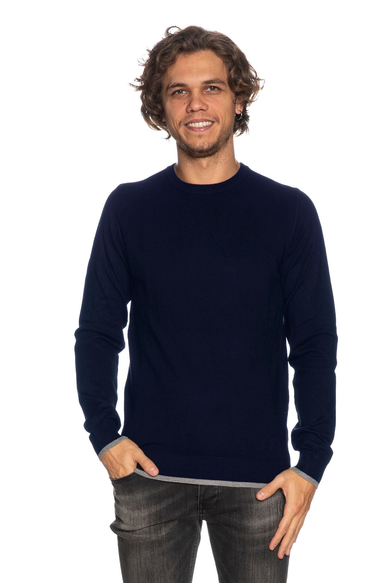 Yes Zee Elegant Crewneck Sweater with Elbow Patches