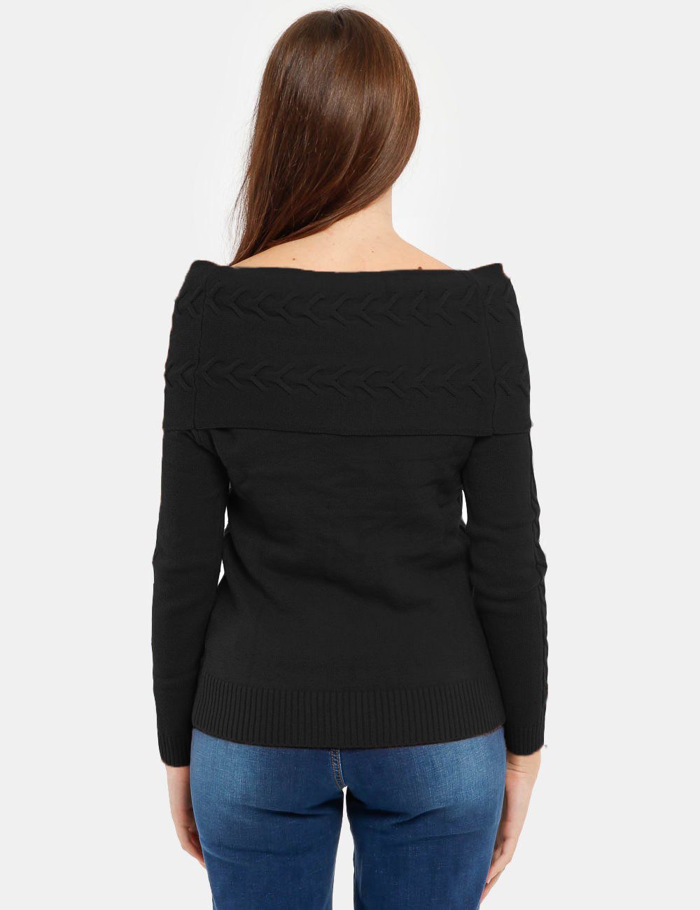 Yes Zee Chic Black Wide Neck Sweater with Logo Detail