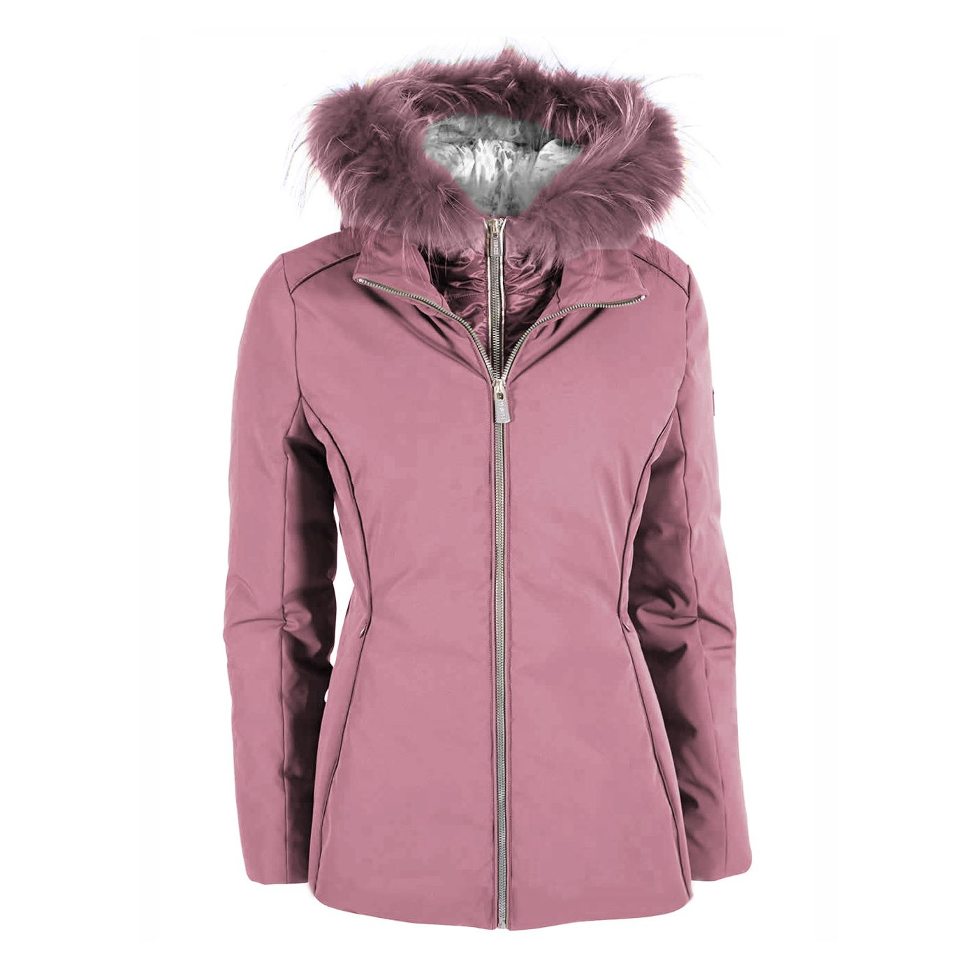 Yes Zee Chic Pink Polyamide Down Jacket with Fur Hood