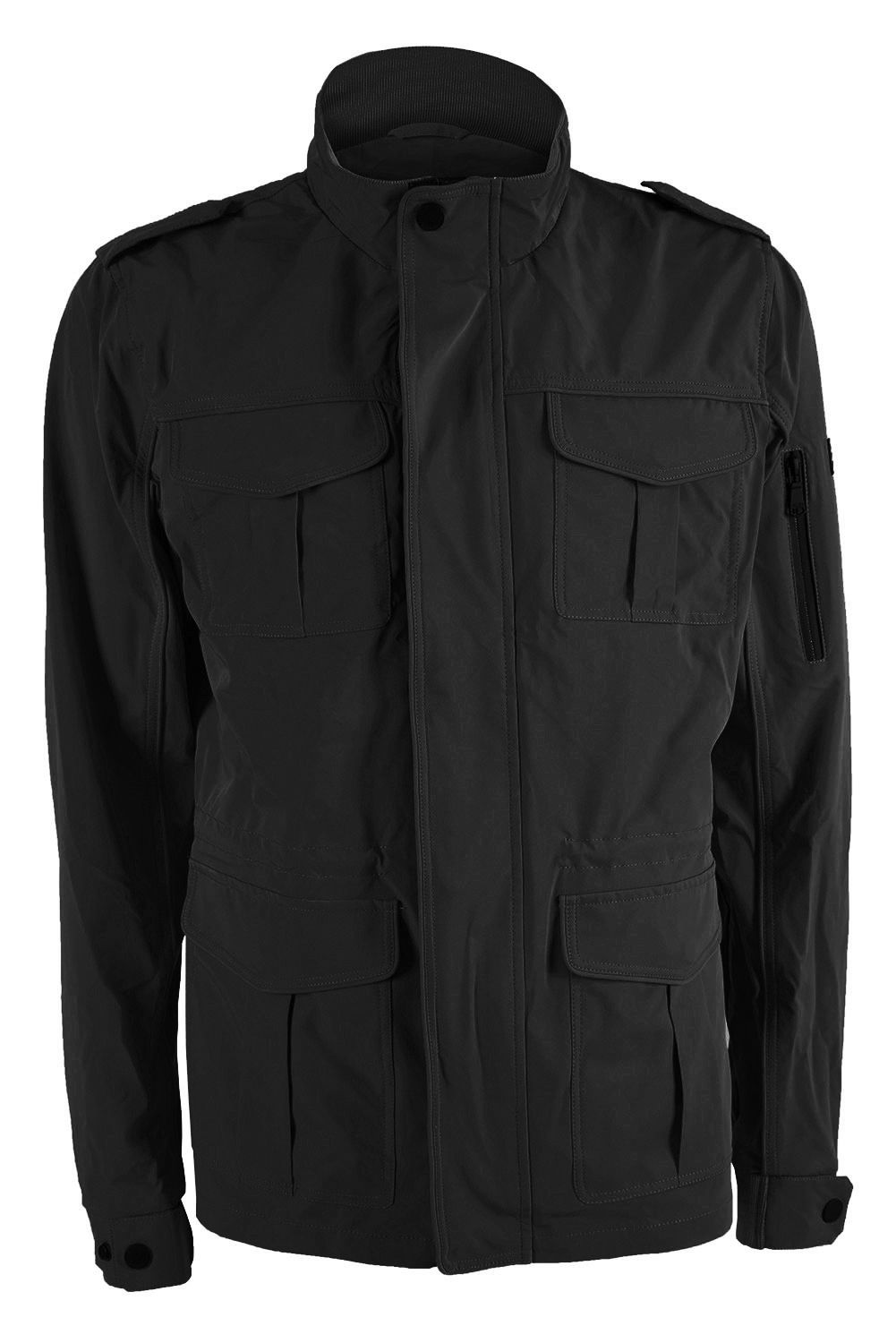 Yes Zee Sleek Black Windbreaker - Technical Fabric with Zip Detail