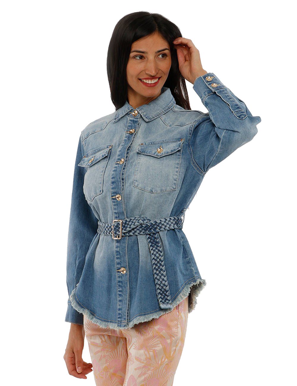 Yes Zee Chic Denim Ribbon Belt Jacket