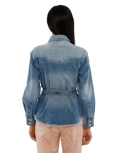 Yes Zee Chic Denim Ribbon Belt Jacket