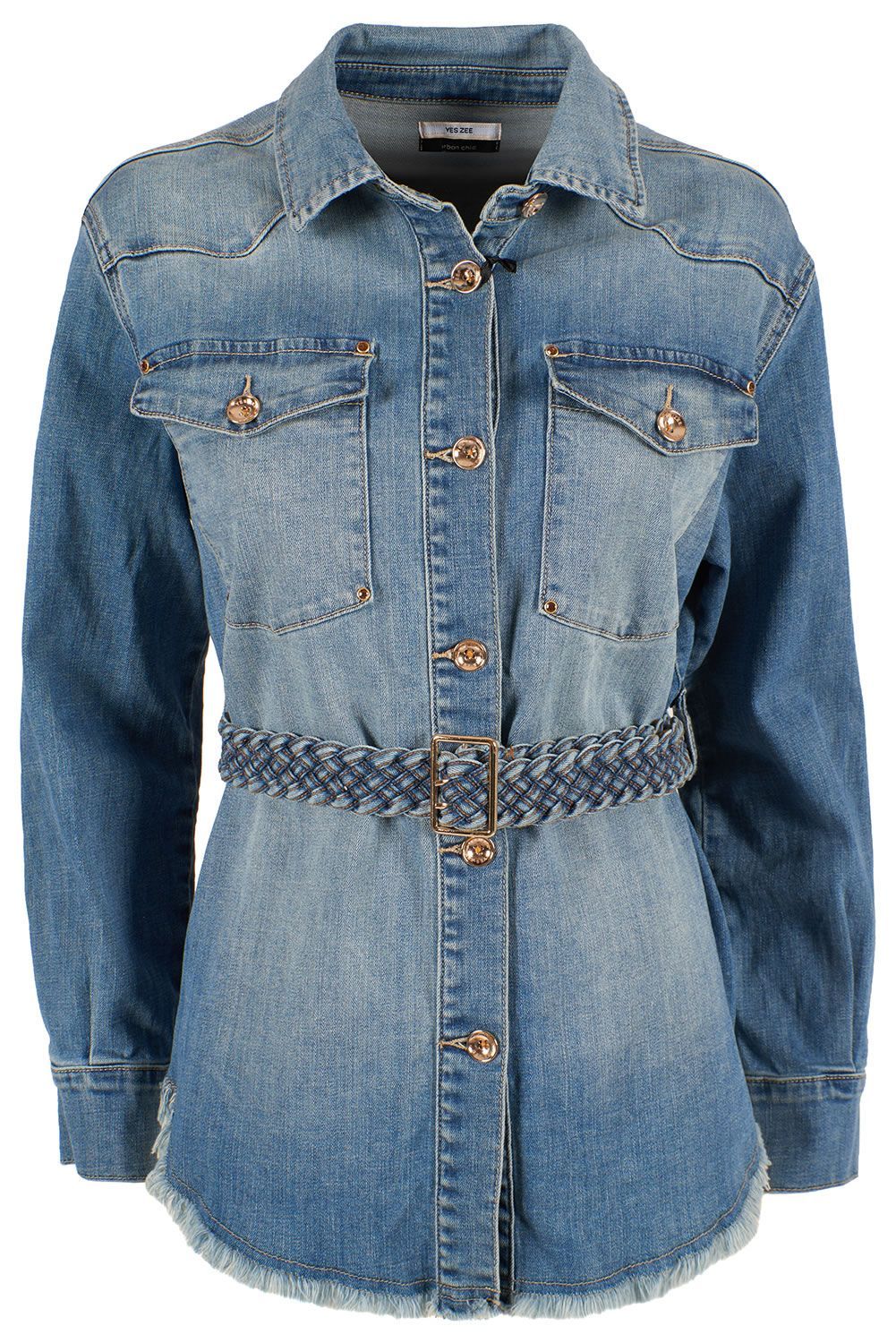 Yes Zee Chic Denim Ribbon Belt Jacket