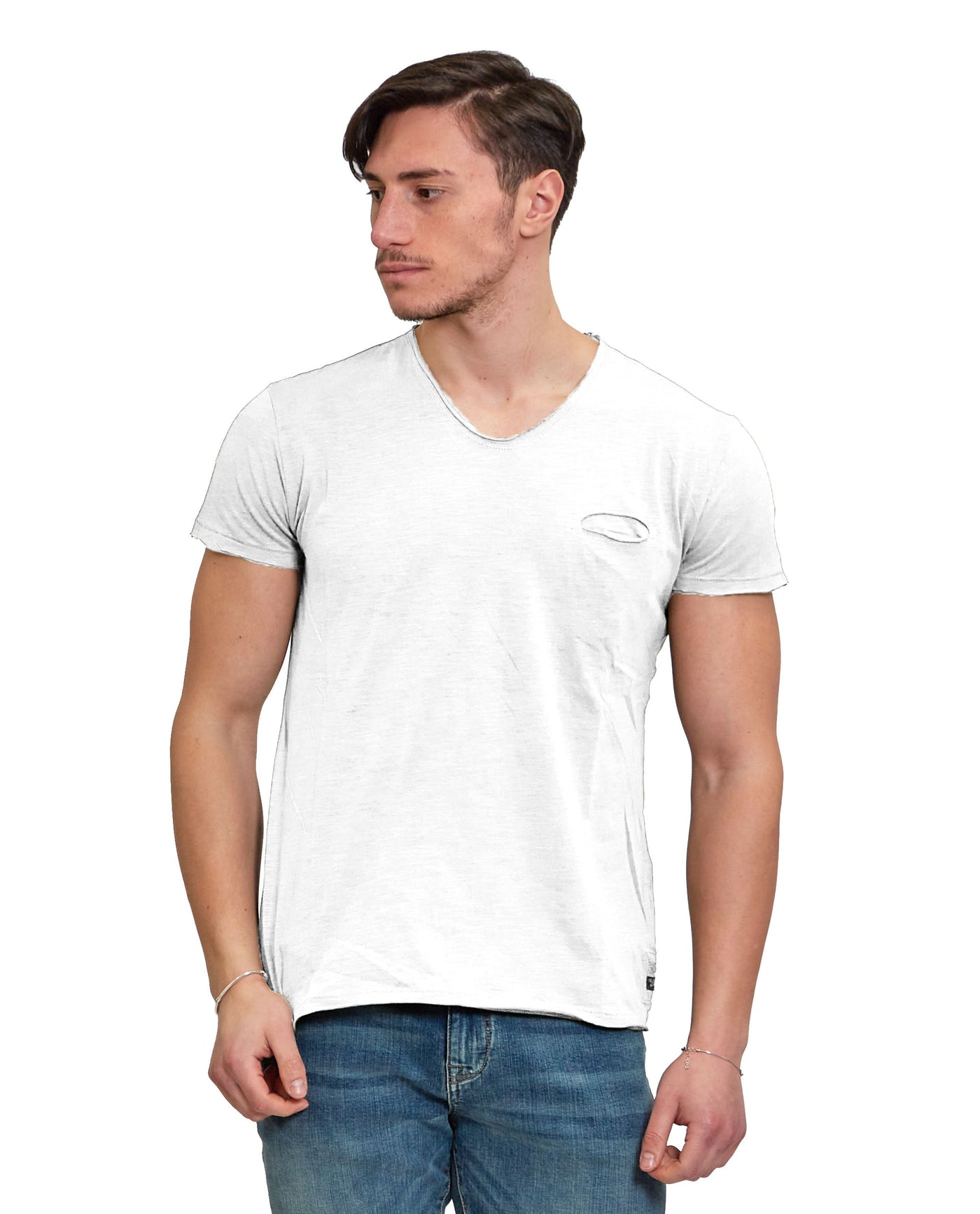 Yes Zee White Printed Crew Neck Men's Tee