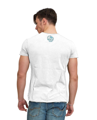 Yes Zee White Printed Crew Neck Men's Tee