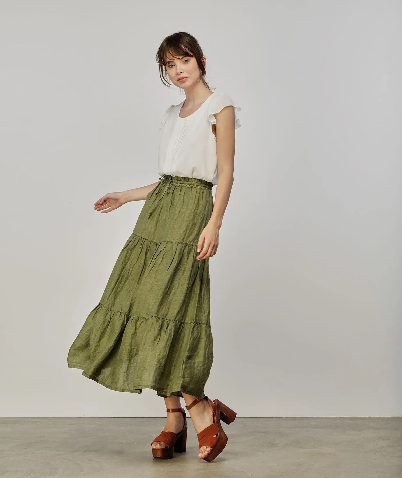 Yes Zee Elegant Long Green Linen Skirt