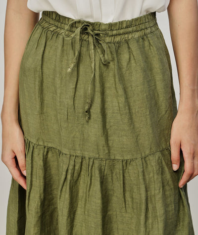 Yes Zee Elegant Long Green Linen Skirt