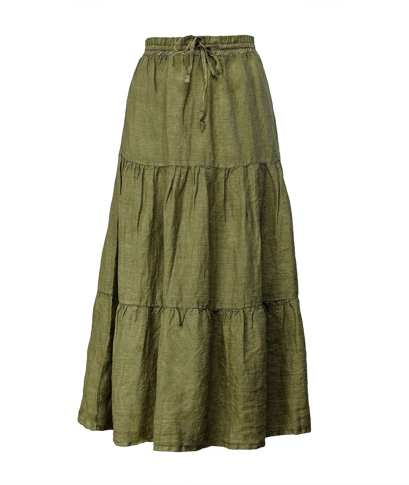 Yes Zee Elegant Long Green Linen Skirt