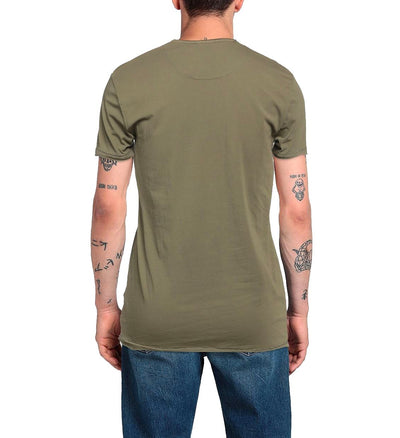 Yes Zee Green Crew Neck Cotton T-Shirt with Front Print