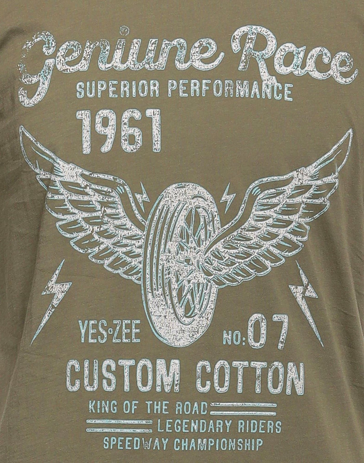 Yes Zee Green Crew Neck Cotton T-Shirt with Front Print