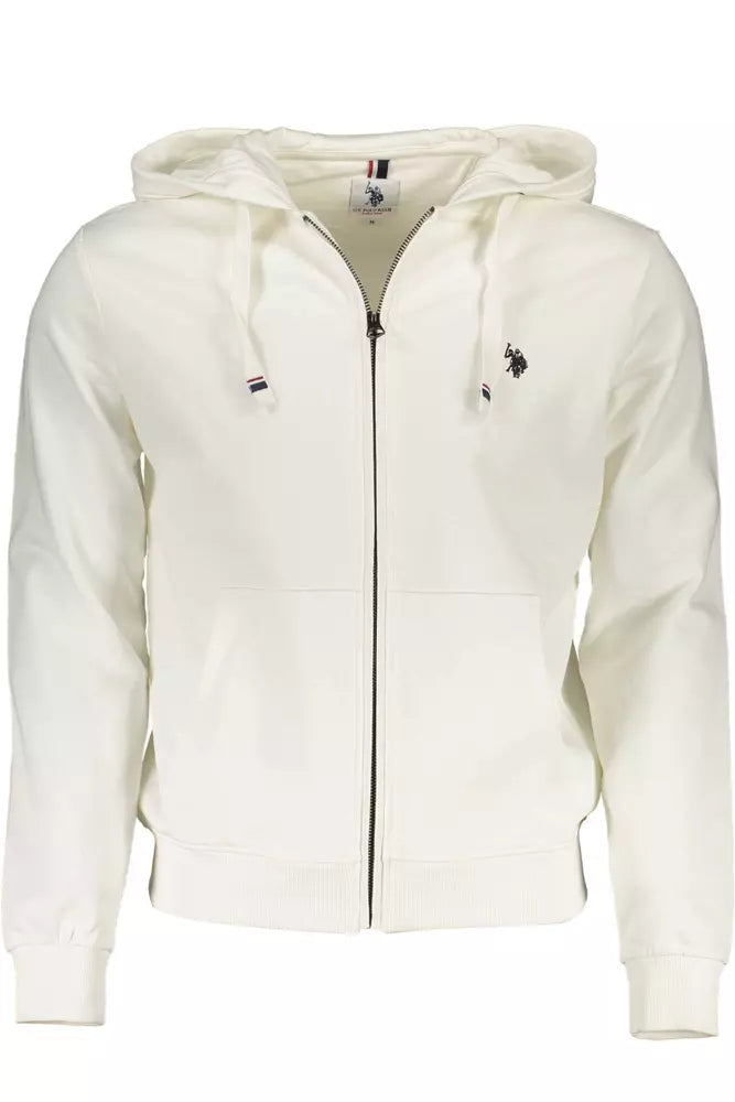 U.S. POLO ASSN. White Zip-Up Hooded Sweatshirt with Embroidery